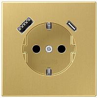 Розетка с заземлением +2хUSB тип A+C без рамки Jung LS990 metal 1-м. латунь картинка